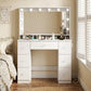 Vanity Desk with 10 Dimmable LED Lights, Mirror Dressing Table with 7 Drawers and Charging Station, White