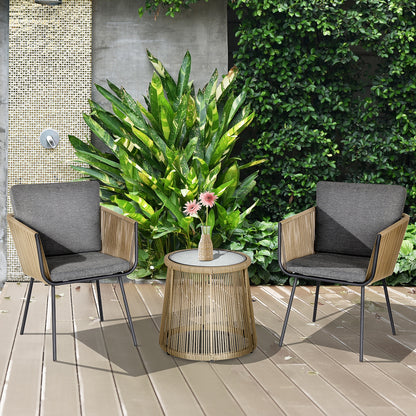 Grey 3-Piece Wicker Bistro Set with Coffee Table