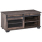 Farmhouse Coffee Table with Sliding Mesh Barn Door, Industrial Center Table with Adjustable Shelf for Living Room, Dark Brown