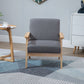 Minimalistic Accent Chairs Wood Frame w/ Thick Linen Cushions Wide Seat Armchair for Bedroom Office, Grey
