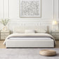 Queen Wide-Edge Bed with 12 Wooden Slats & 3 Support Legs, Solid Bed Frame with a Sturdy Stand, 87.5'' L x 66.5'' W x 27.5''H cm, Beige