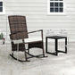 3 Piece Rocking Bistro Set, Wicker Patio Furniture with 3-Level Reclining High Back Rocking Chair and Glass Table, White