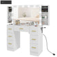 Makeup Vanity Table with Lights, Dressing Table with 7 Drawers, 6 Hidden Sliding Storage Compartments, White