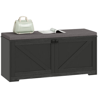 Shoe Storage Bench with Padded Seat - Black Wood Grain
