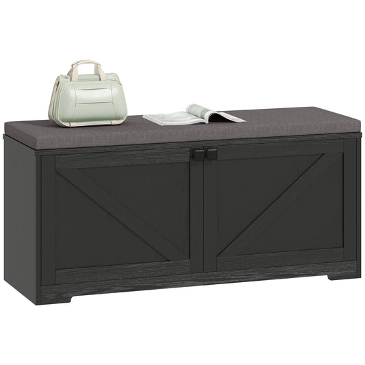 Shoe Storage Bench with Padded Seat - Black Wood Grain