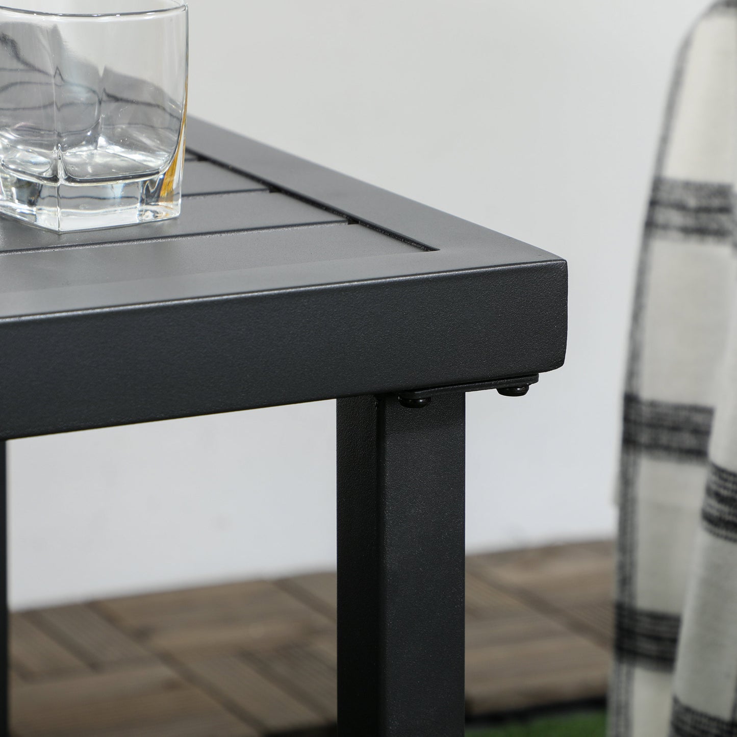 Outdoor Side Table, Patio End Table with Umbrella Hole, Small Coffee Table with Steel Frame for Balcony, Black