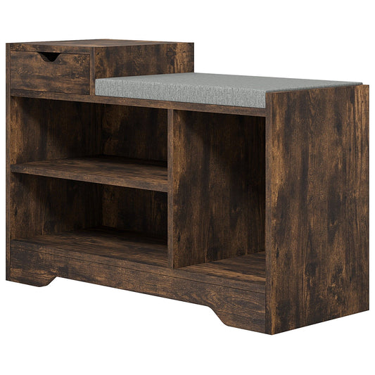 Upholstered Shoe Storage Bench with Drawer - Rustic Brown