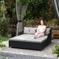 Rattan Outdoor Daybed, Sunbed Loveseat with Soft Cushions, 4 Pillows, Curved Backrest & Armrest, Light Grey