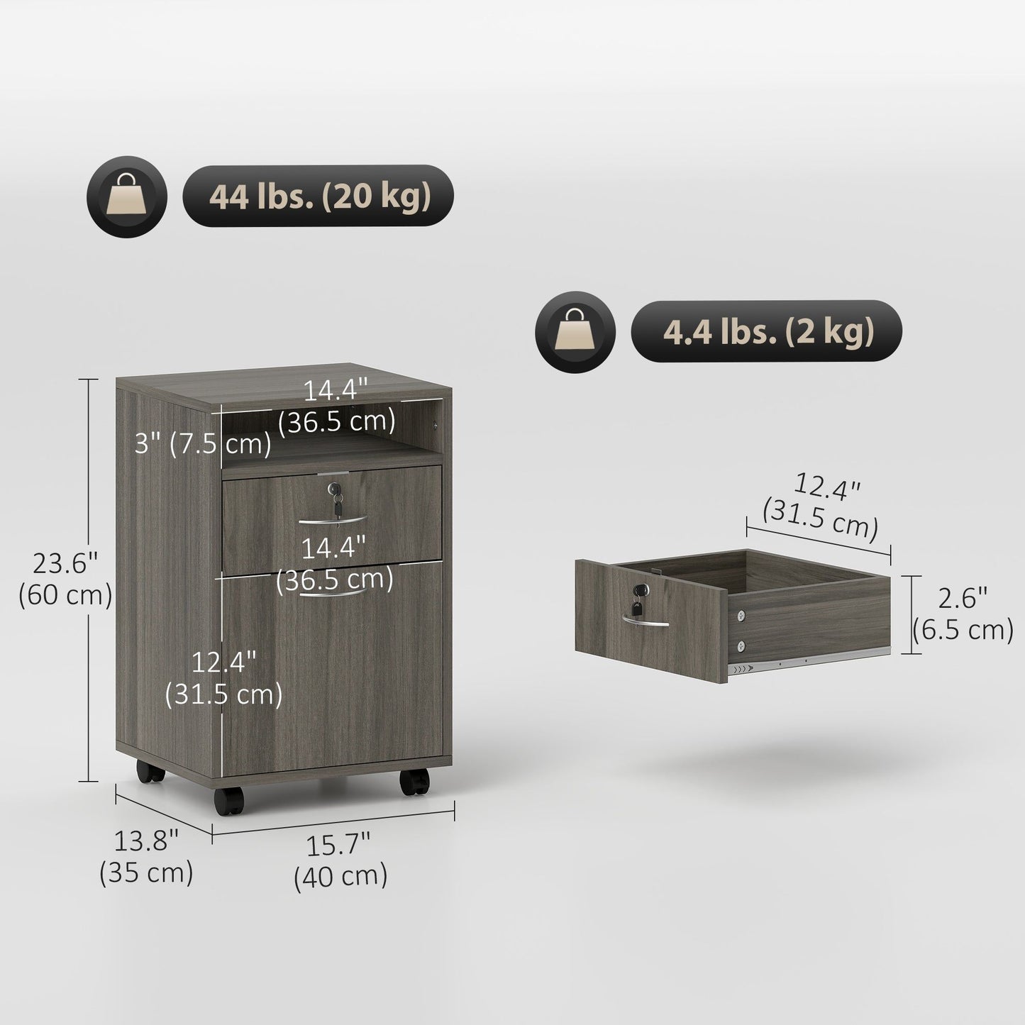 24" Filing Cabinet with Lock & Wheels - Distressed Grey