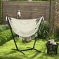 Patio Hammock Chair with Stand, Outdoor Hammock Swing Hanging Lounge Chair with Side Pocket and Headrest, Cream