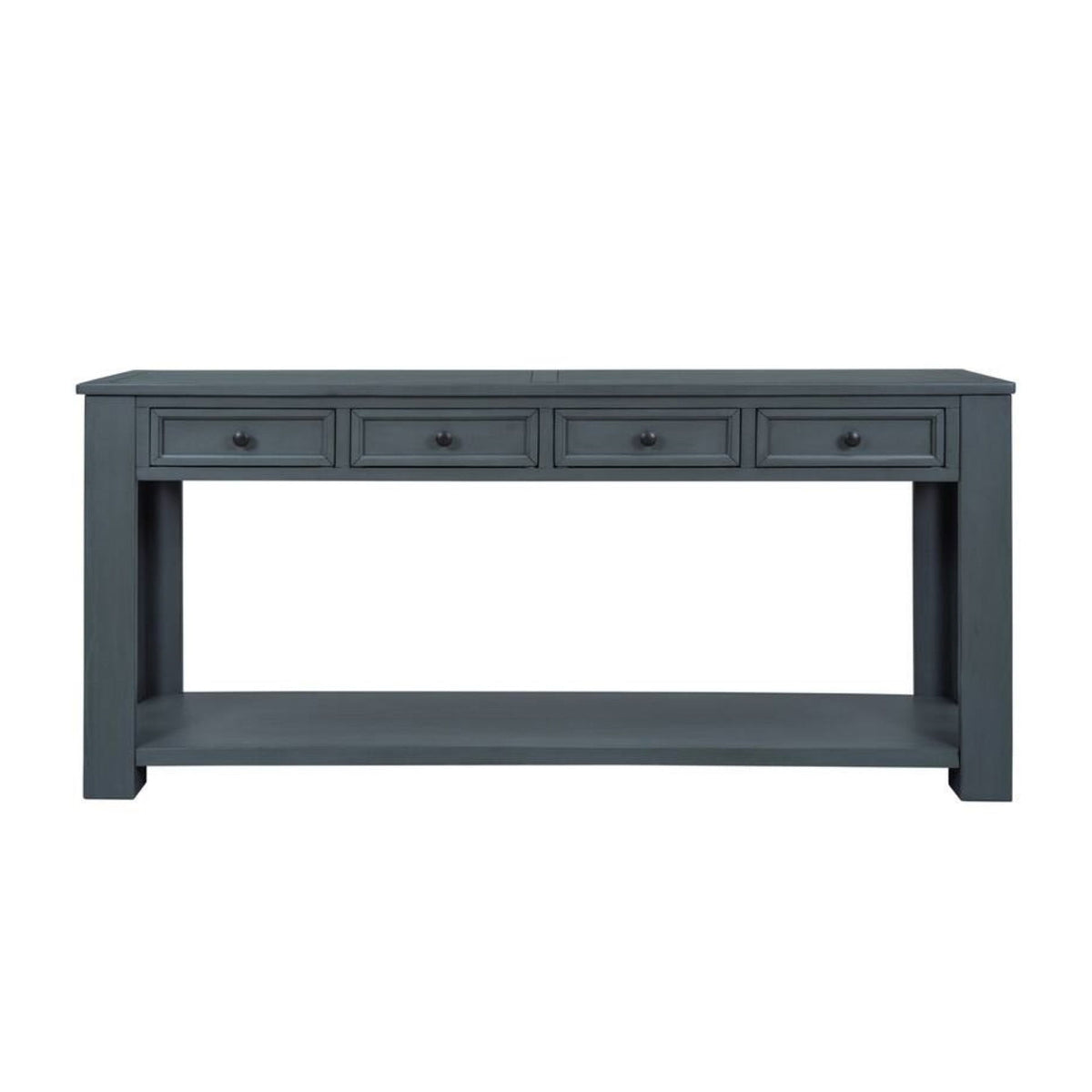 Rustic Chic Console Table with Storage Drawers, Bottom Shelf, Solid Wood Frame, Ideal for Entryway, Hallway, 63" L x 14" W x 30" H, Navy