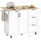 Kitchen Island Cart with Drop Leaf and Power Outlet - White