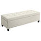 Rectangular Entry Bench, Tufted Upholstered Linen Fabric Wood Feet Storage Ottoman Bench, Beige