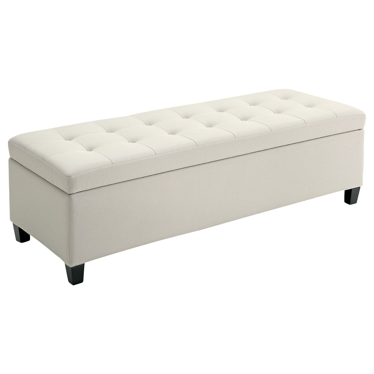 Rectangular Entry Bench, Tufted Upholstered Linen Fabric Wood Feet Storage Ottoman Bench, Beige