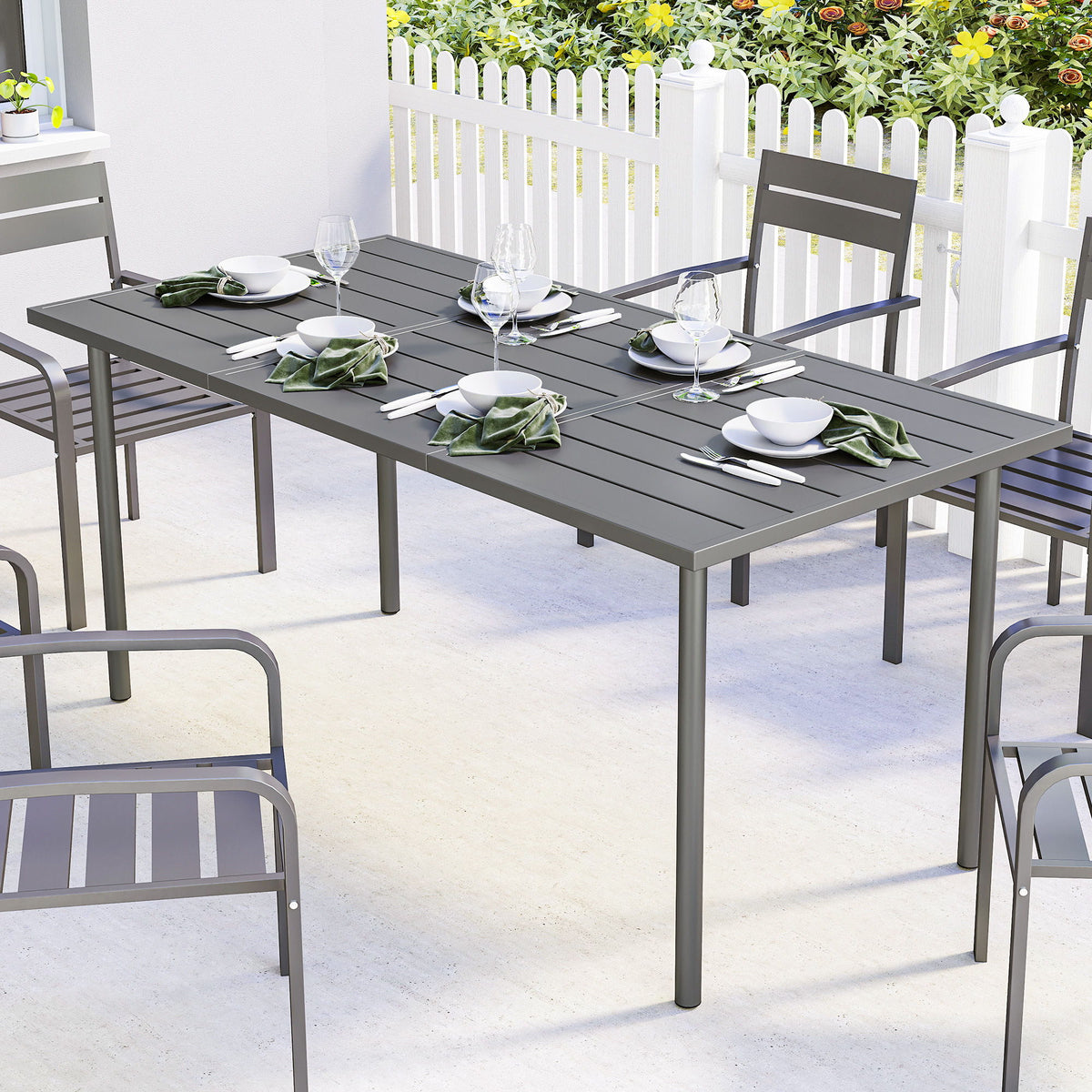 65" x 31.5" Outdoor Dining Table for 6, Metal Rectangular Patio Dining Table with Metal Slatted Top