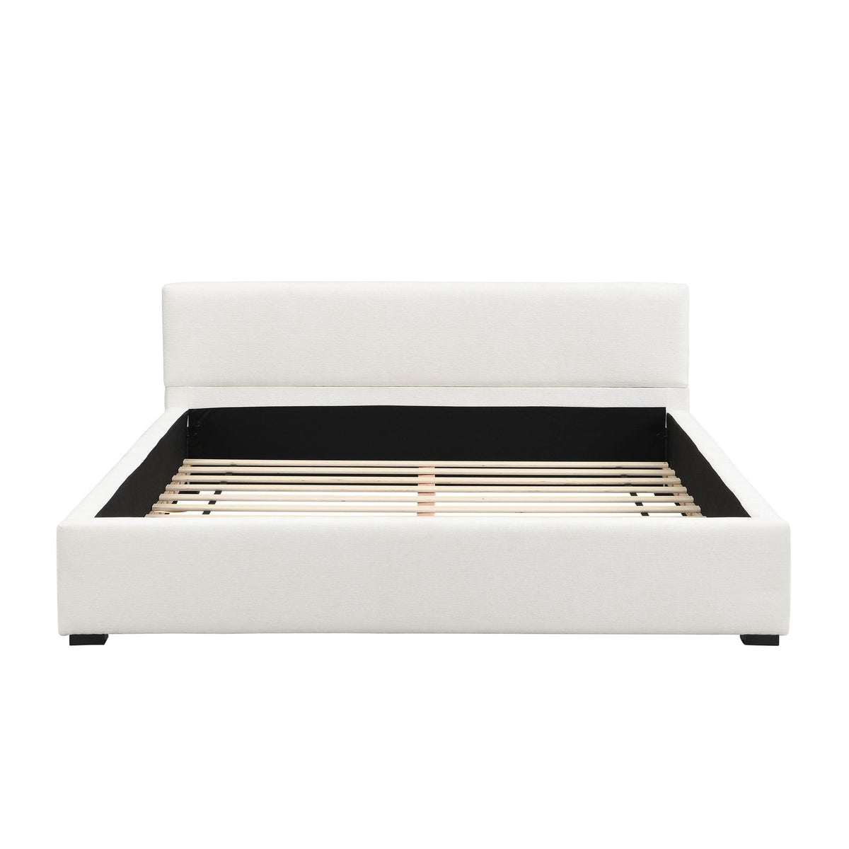 Queen Wide-Edge Bed with 12 Wooden Slats & 3 Support Legs, Solid Bed Frame with a Sturdy Stand, 87.5'' L x 66.5'' W x 27.5''H cm, Beige