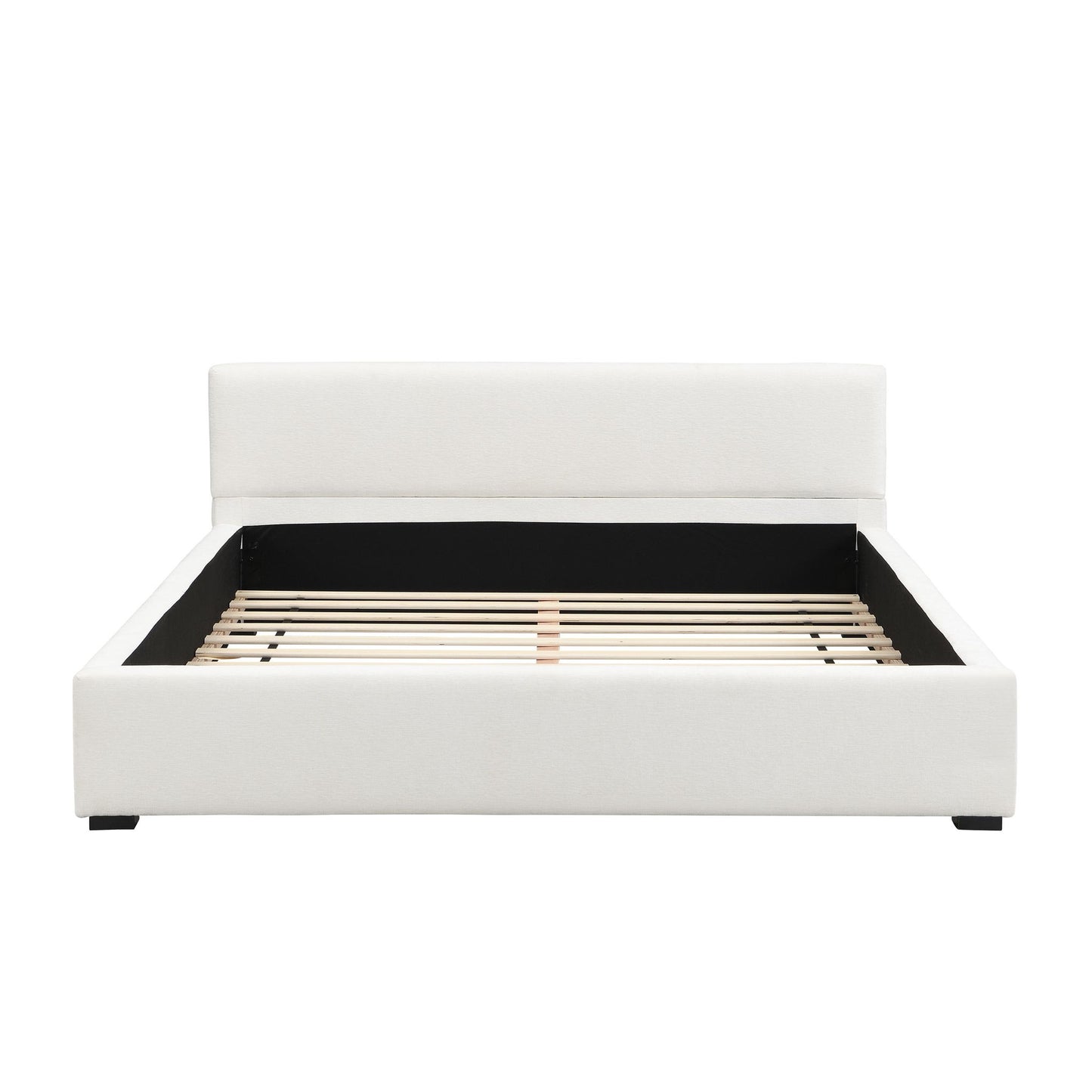 Queen Wide-Edge Bed with 12 Wooden Slats & 3 Support Legs, Solid Bed Frame with a Sturdy Stand, 87.5'' L x 66.5'' W x 27.5''H cm, Beige