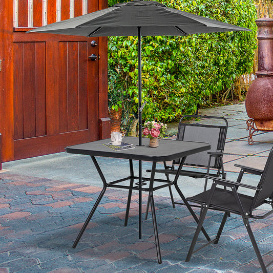Square Outdoor Table, Patio Bistro Coffee Table with Faux-marbled Top and 42mm Umbrella Hole for Garden, Dark Grey