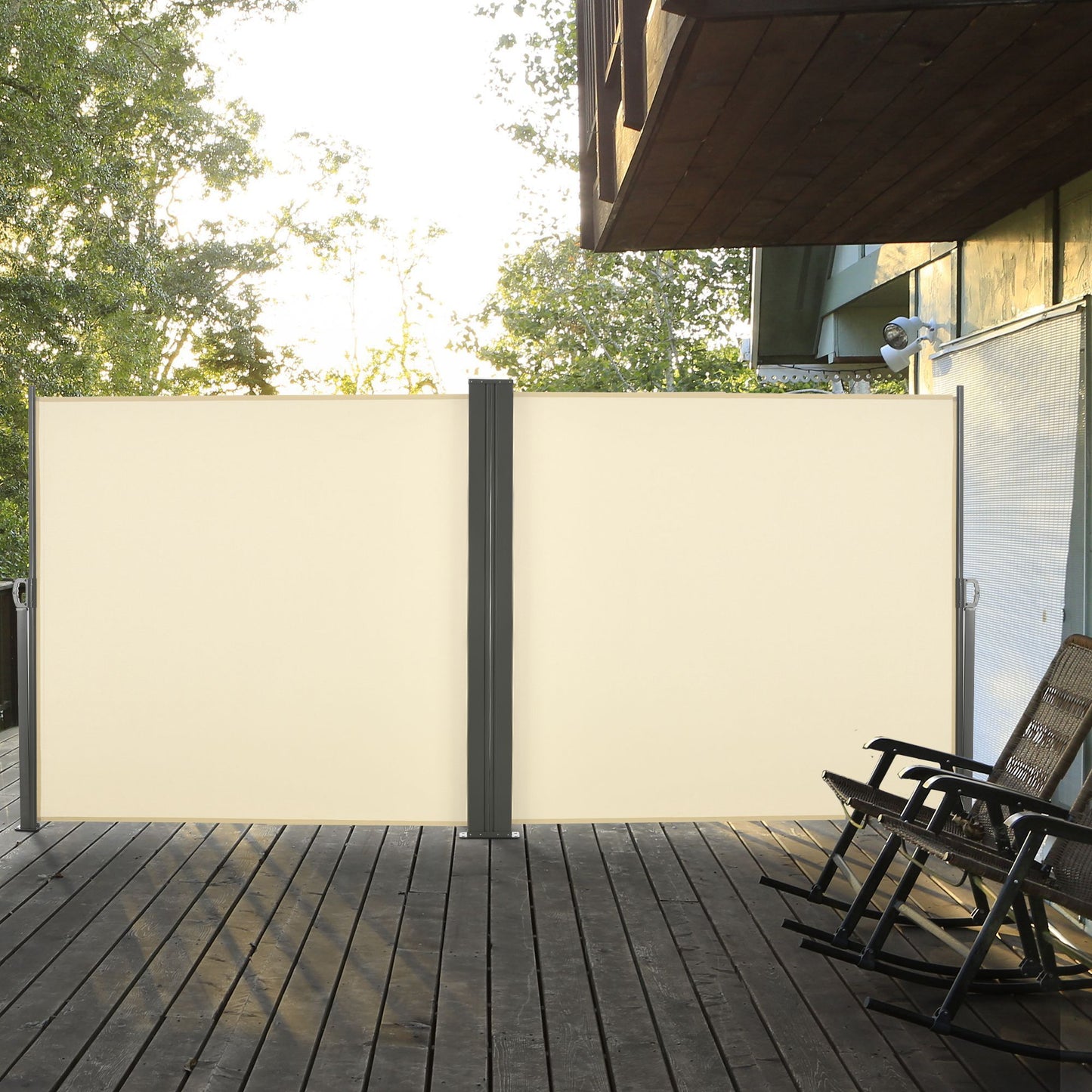 236" x 71" Outdoor Privacy Wall, Double Retractable Side Awning, Patio Screen for Garden, Balcony, Cream White