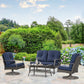 4 Pcs Wicker Sofa Set with 2 Swivel Chairs Patio Furniture Set w/ Two Tier Tea Table & Cushions, Navy Blue