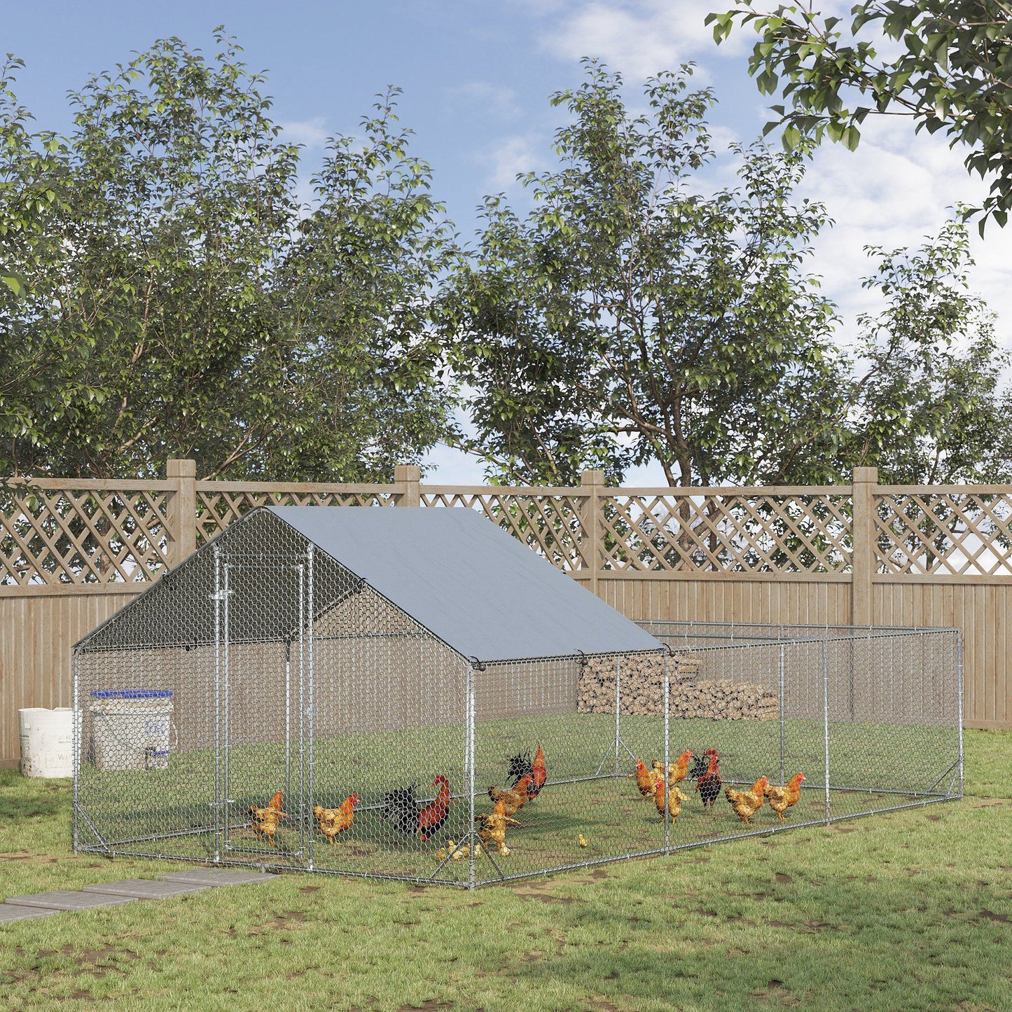 19.7' x 9.8' Metal Chicken Run with Waterproof and Anti-UV Cover