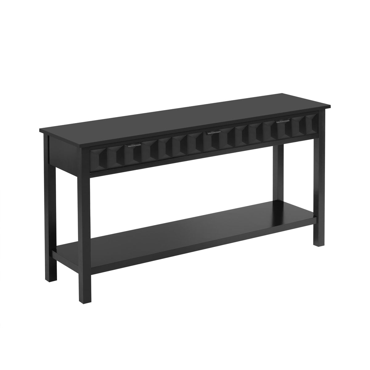Modern Entryway Table with Bottom Open Shelf and Iron Handles, Multi-Functional Console with Wide Surface, 60'' L x 15.5'' W x 31'' H, Black