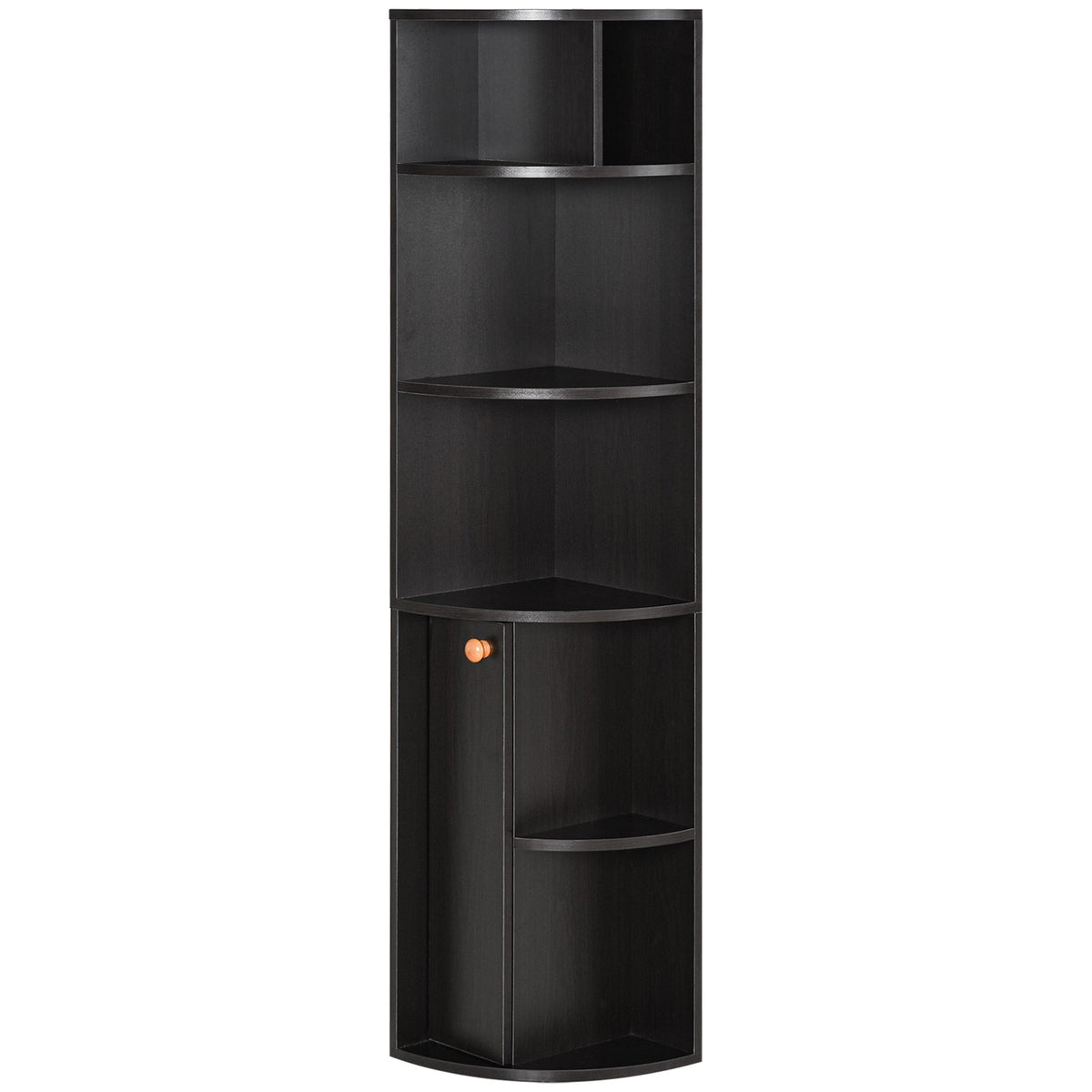 5-Tier Corner Bookcase, Storage Bookshelf, Freestanding Display Shelves with Open Compartments and Cabinet for Home Office, Living Room, Study, Black