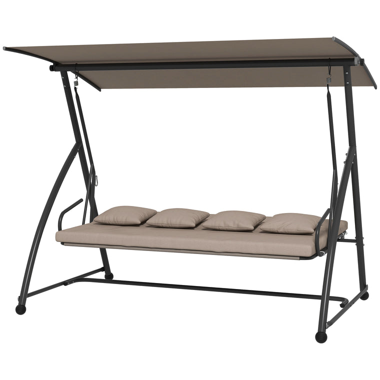 3 Seater Porch Swing Convertible Swing Chair Bed Cushioned Light Brown