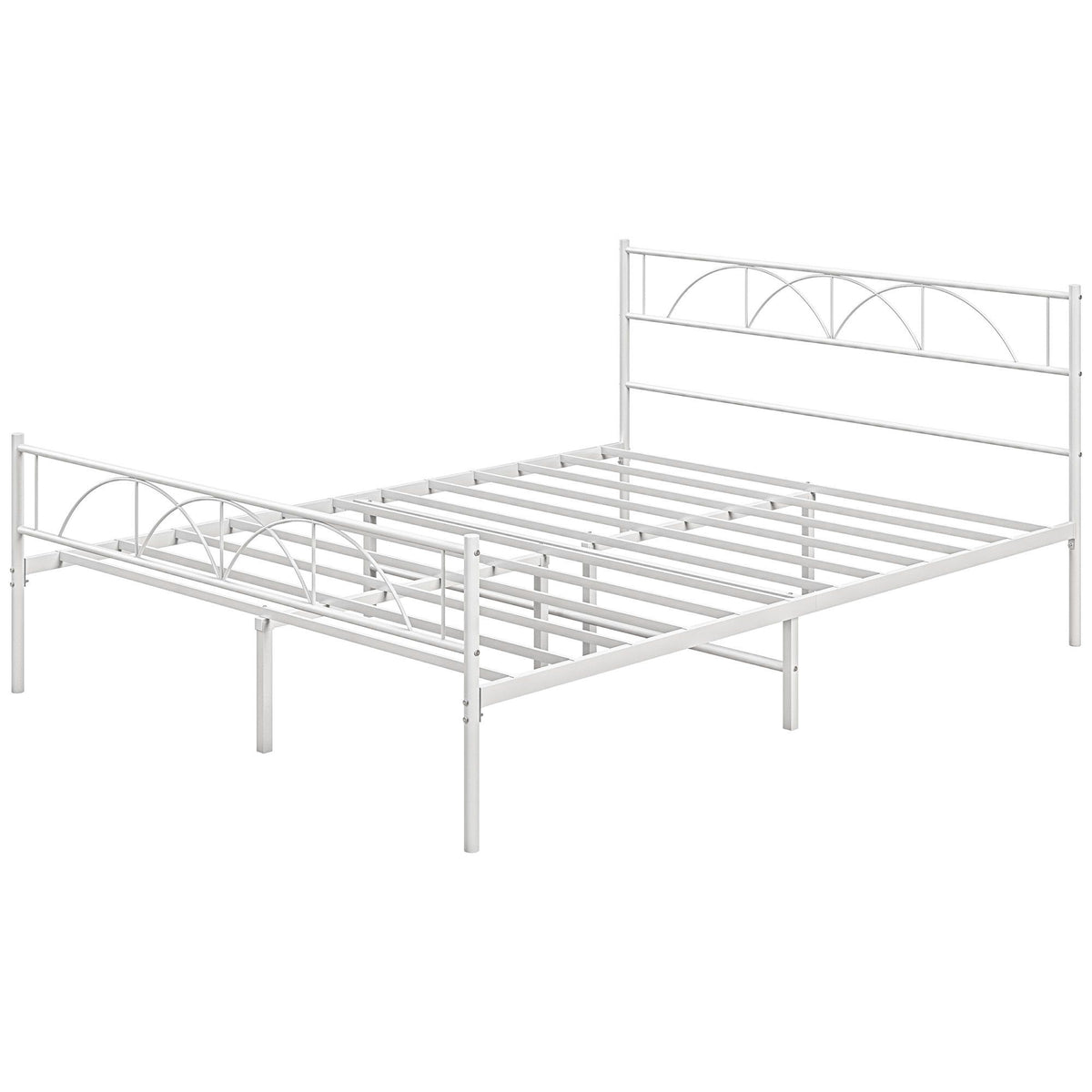 Metal Queen Platform Bed with Headboard and Storage - White