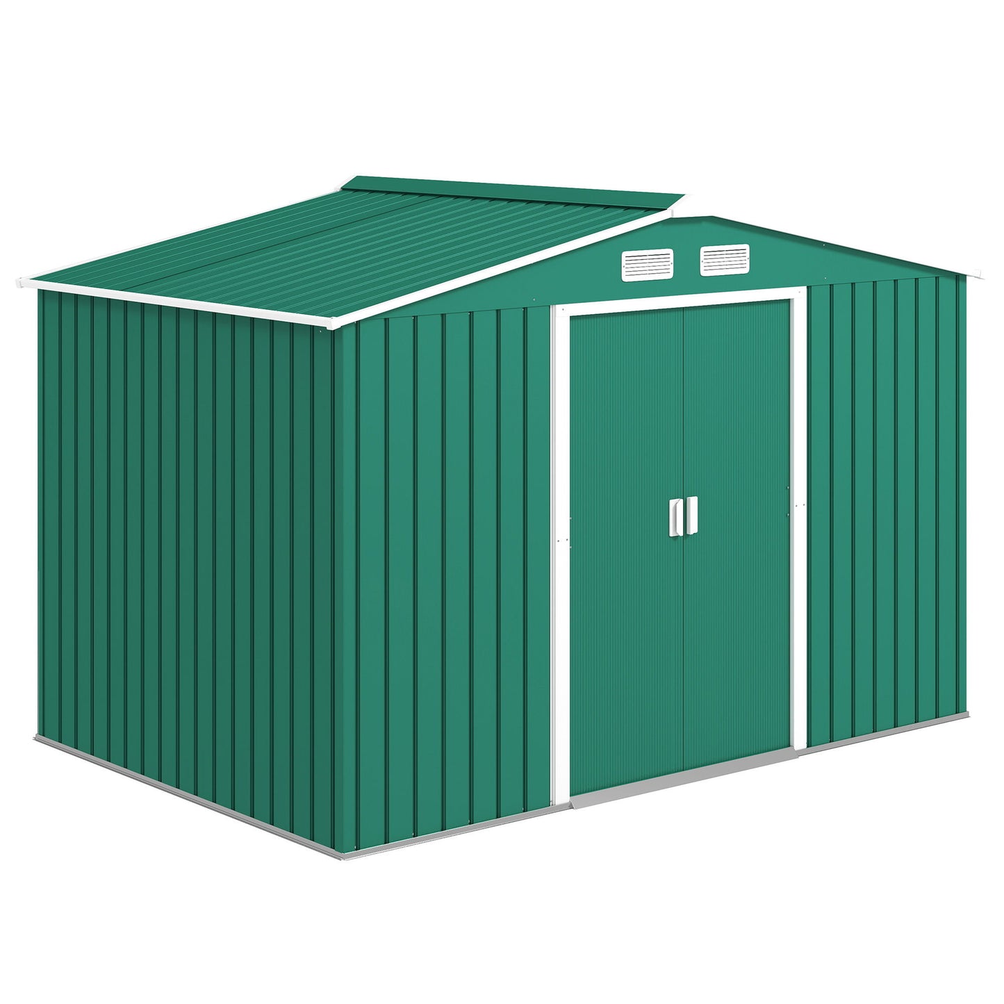 9.1' x 6.4' x 6.3' Garden Storage Shed w/ Foundation Kit Metal Tool Storage House w/ Double Doors Green