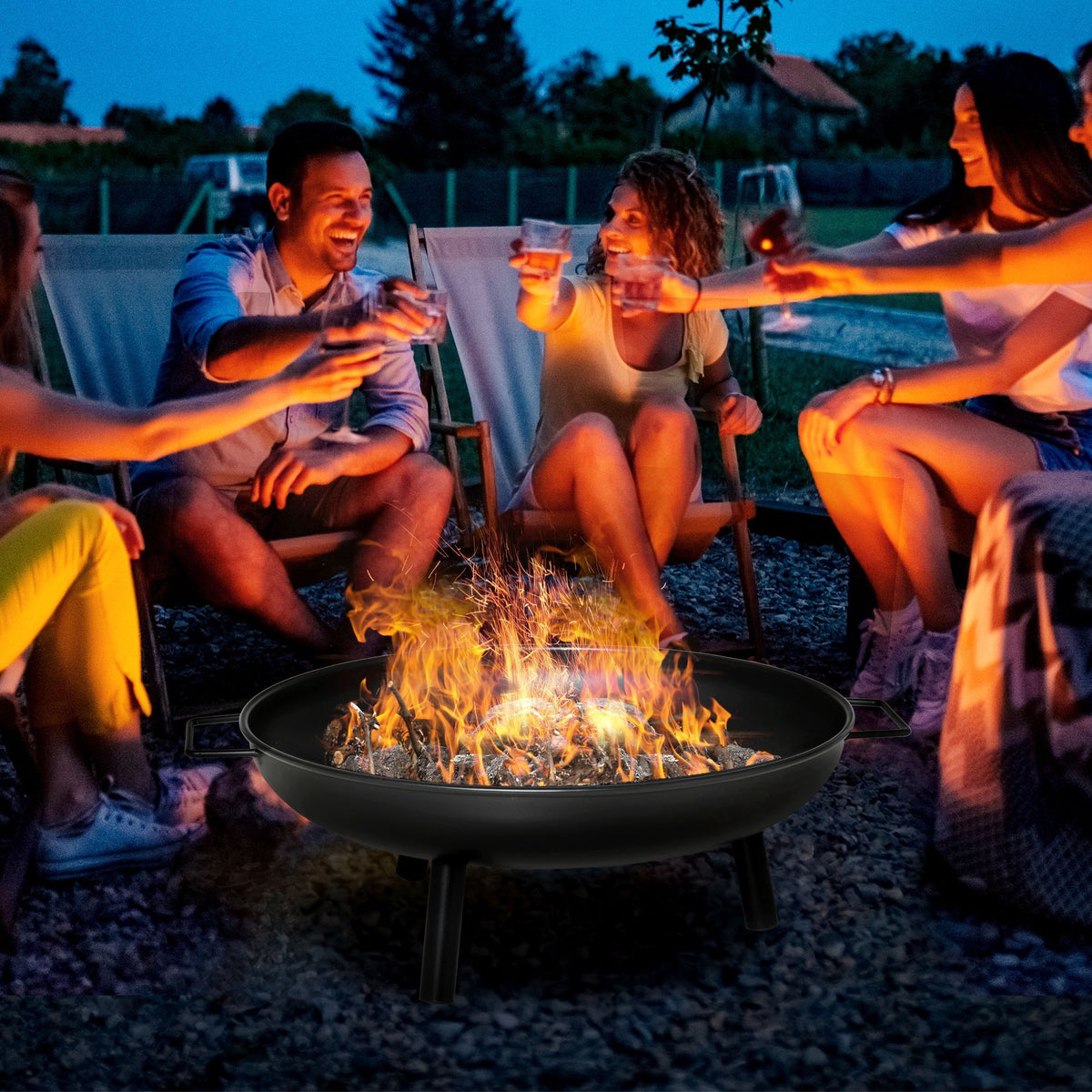 23" Round Outdoor Fire Pit, Portable Firepit Fireplace with Support Legs for Garden, Patio, Camping, Bonfire, Black