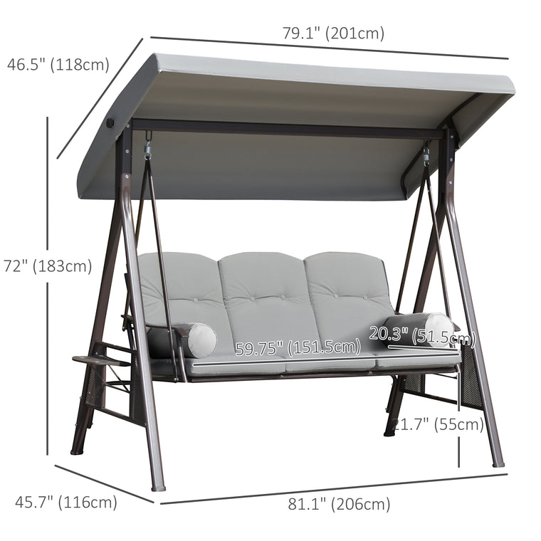 Light Grey 3-Person Steel Canopy Bench Swing