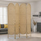 Bohemian Privacy Screen, Folding Room Divider with 4 Panels and Arched Top for Bedroom Living Room Office, Natural Wood