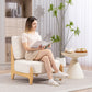 Accent Chair with Rubber Wood Frame, Wide Seat, Modern Chenille Bedroom Chair with Thick Cushion, Cream White