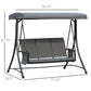 3 Person Porch Swing Outdoor Swing Chair with High Back Design, Side Pouches and Adjustable Canopy, Dark Grey