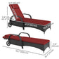 Outdoor Lounger, Deck Lounge Chair with Headrest, 5-Level Adjustable, Backrest, Wheels, Deep Coffee and Wine Red