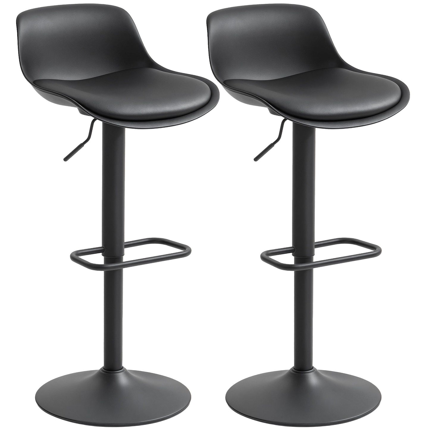 Set of 2 Swivel Bar Stools, Adjustable Height - Black