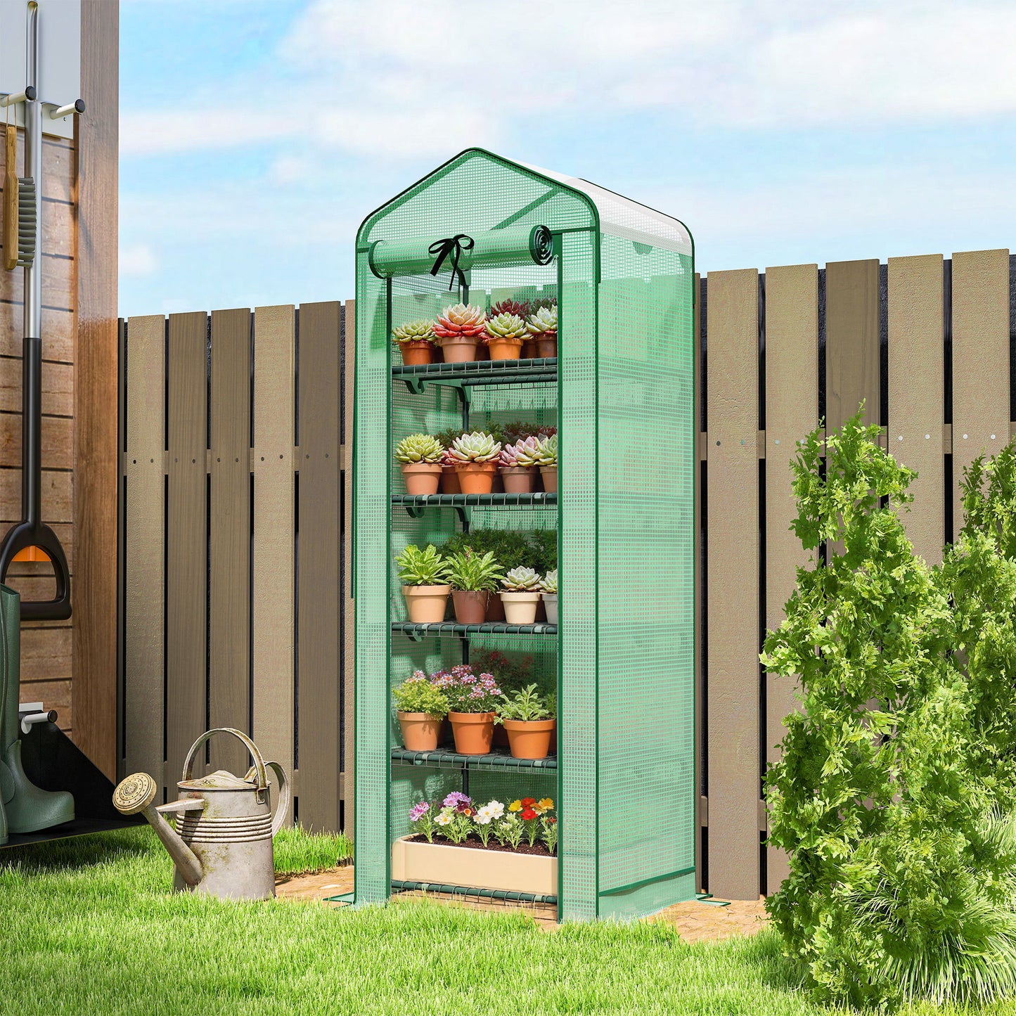 Mini Greenhouse with Screen Roof, Portable Small Greenhouse with Roll-Up Zipper Door, 27.6" x 19.7" x 75.6", Green
