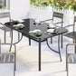 Outdoor Dining Table for 6 with Umbrella Hole, Metal Patio Dining Table with Tempered Glass Top