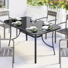 Outdoor Dining Table for 6 with Umbrella Hole, Metal Patio Dining Table with Tempered Glass Top
