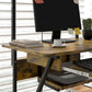32" Mobile Computer Table, Rolling Study Desk for Home Office with Keyboard Tray, Storage Shelves, Wheels, Rustic Brown