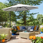 9.7ft Offset Patio UmbrellaCantilever Parasol with Crank Handle, 8 Ribs and Cross Base for Outdoor, Sun Shade, Cream