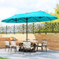 15' Outdoor Patio Umbrella with Twin Canopy Sunshade Steel Table Umbrella w/ Lift Crank, Cross base, Sandbag, Light Blue