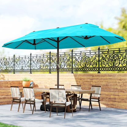 15' Light Blue Twin Canopy Steel Table Umbrella