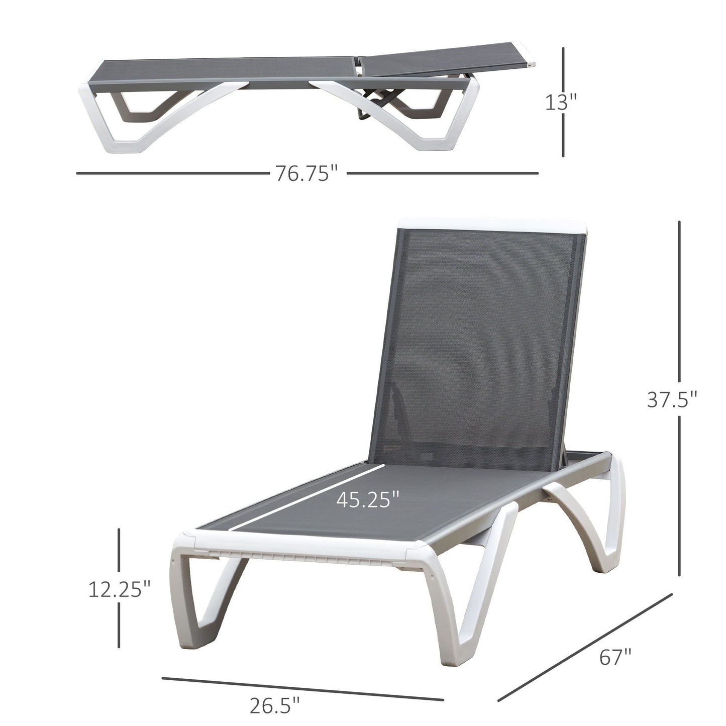 Outdoor Chaise Lounge Chair, Patio Aluminum Tanning Chair with 5-Level Adjustable Back, Portable Wheels, Breathable Mesh Fabric, for Pool, Deck, Garden, Grey