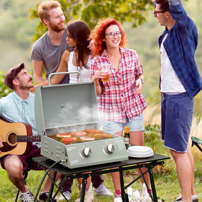 2-Burner Silver Propane Gas Grill with Foldable Legs & Lid