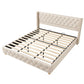 King Size Linen Upholstered Bed with Diamond Tufted Buttons, Solid Bedboard with Sturdy Wood Legs, 80.5'' L x 82.5'' W x 42.5'' H, Beige