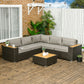 6 Pieces Outdoor Rattan Patio Furniture Set with Corner Sofa, Wood-Plastic Coffee Table, Light Grey