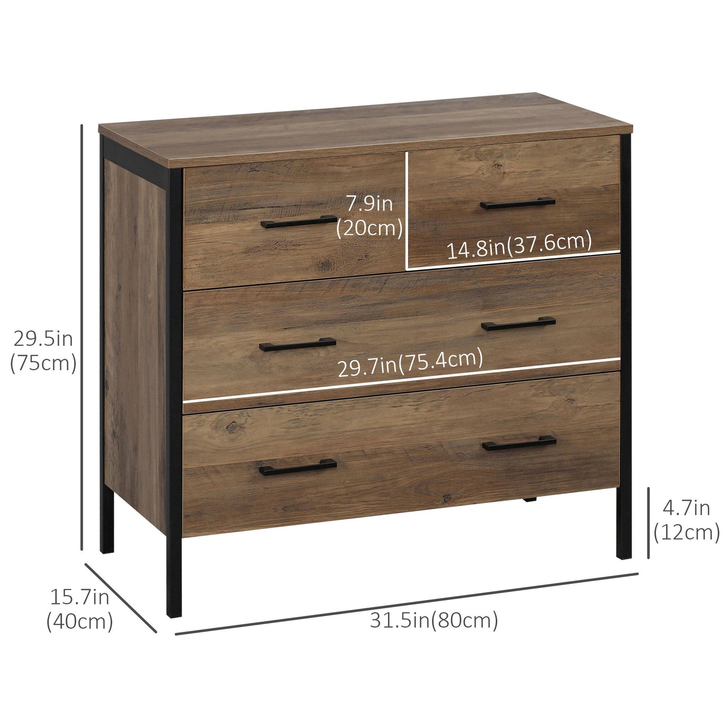 Dresser for Bedroom with 4 Drawers, Chest of Drawers with Metal Frame and Handles for Living Room, Hallway, Brown