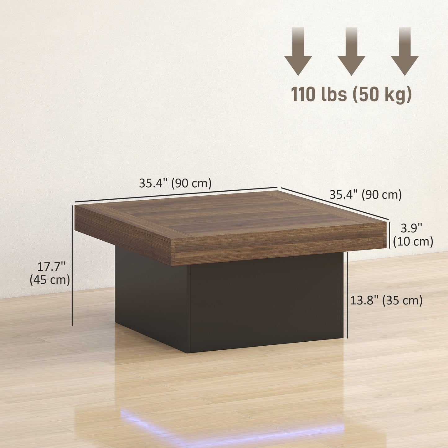 35" Square LED Coffee Table - Walnut
